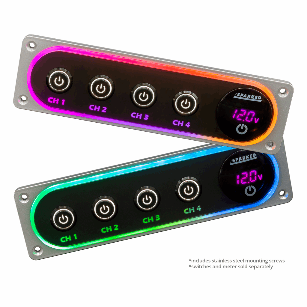 Illuminated Silver Single DIN Aluminum Switch And Voltmeter Panel - ILLUM - DIN - SWP - AL - Sparked Innovations