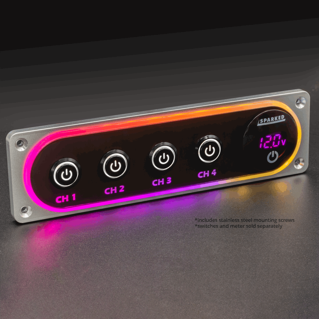 Illuminated Silver Single DIN Aluminum Switch And Voltmeter Panel - ILLUM - DIN - SWP - AL - Sparked Innovations