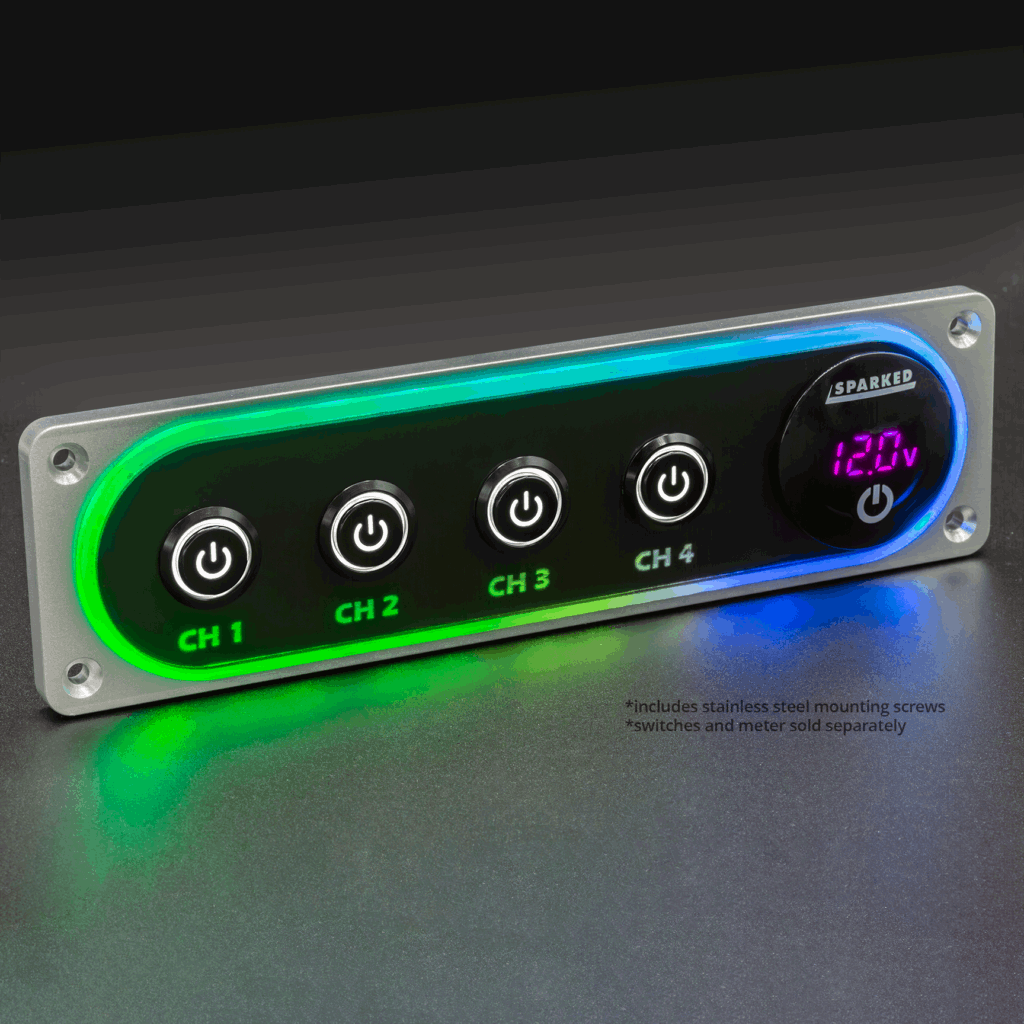 Illuminated Silver Single DIN Aluminum Switch And Voltmeter Panel - ILLUM - DIN - SWP - AL - Sparked Innovations