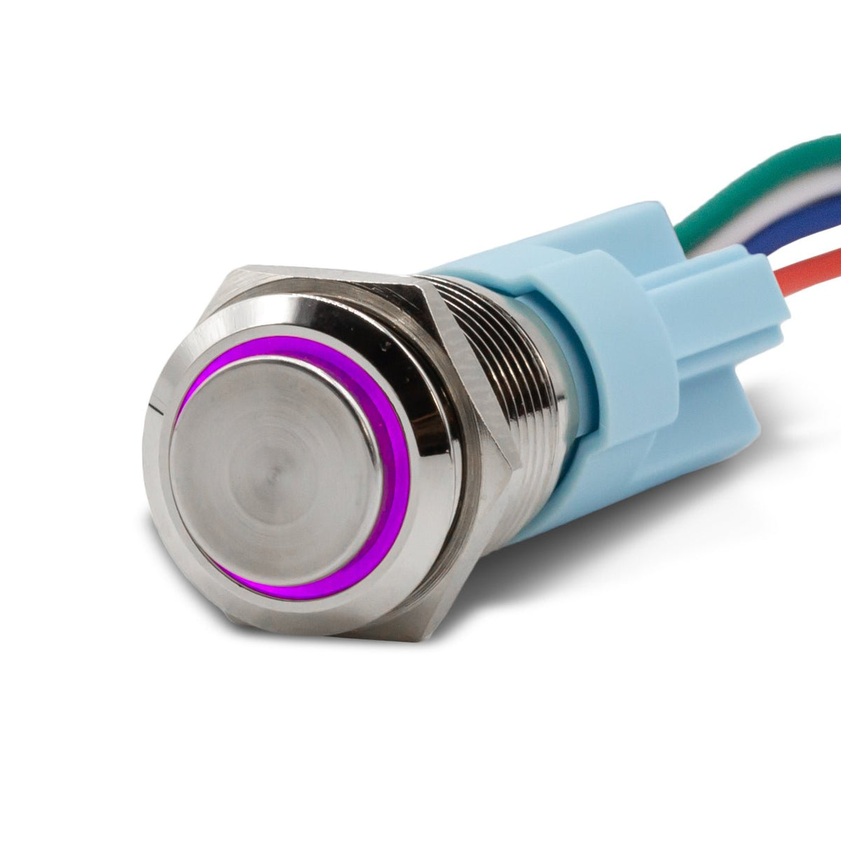 Latching Aluminum Halo Ring 12V Push Button Switch SPDT - Purple - A16 - 11DT - PR - Sparked Innovations