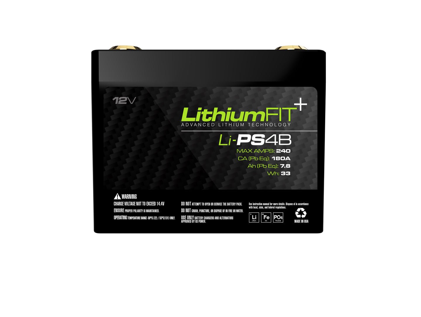 Li - PS4B XS Power 12VDC Lithium Powersports Vehicle Battery 240A 2.6Ah - Li - PS4B - Sparked Innovations