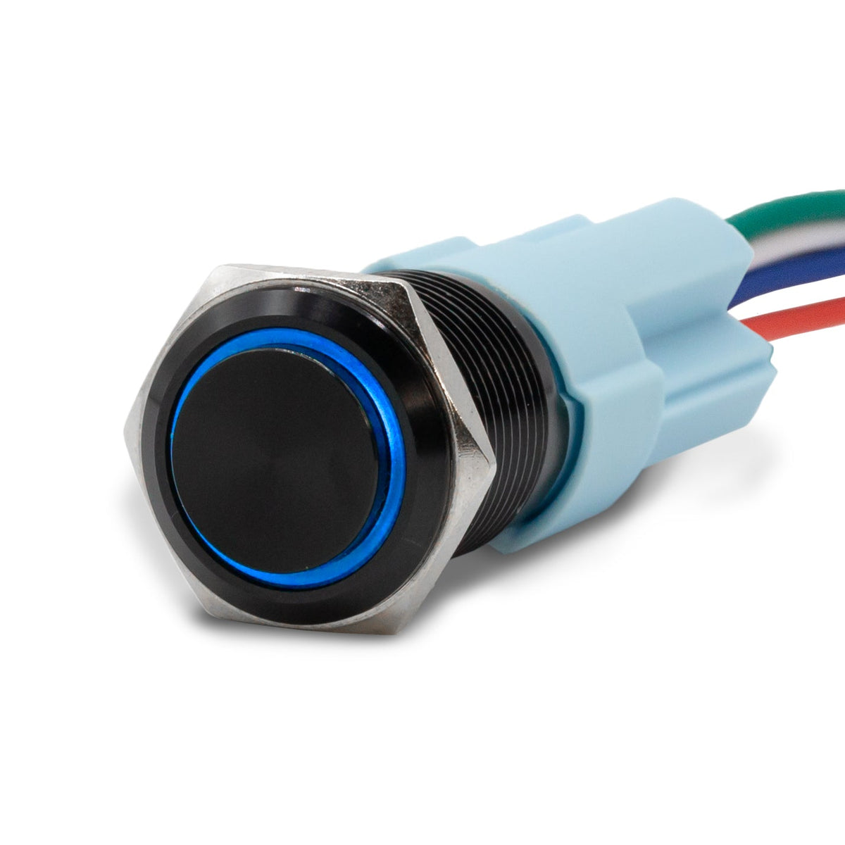 Momentary Black Halo Ring 12V Push Button Switch SPDT - Blue - B16 - 11DTM - BL - Sparked Innovations