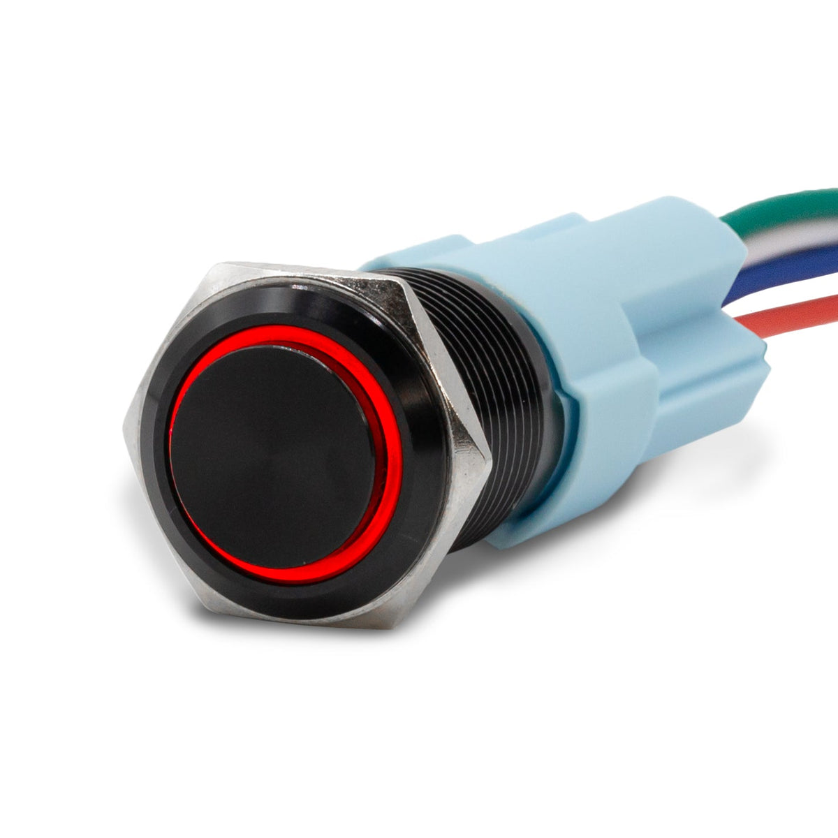 Momentary Black Halo Ring 12V Push Button Switch SPDT - Red - B16 - 11DTM - R - Sparked Innovations