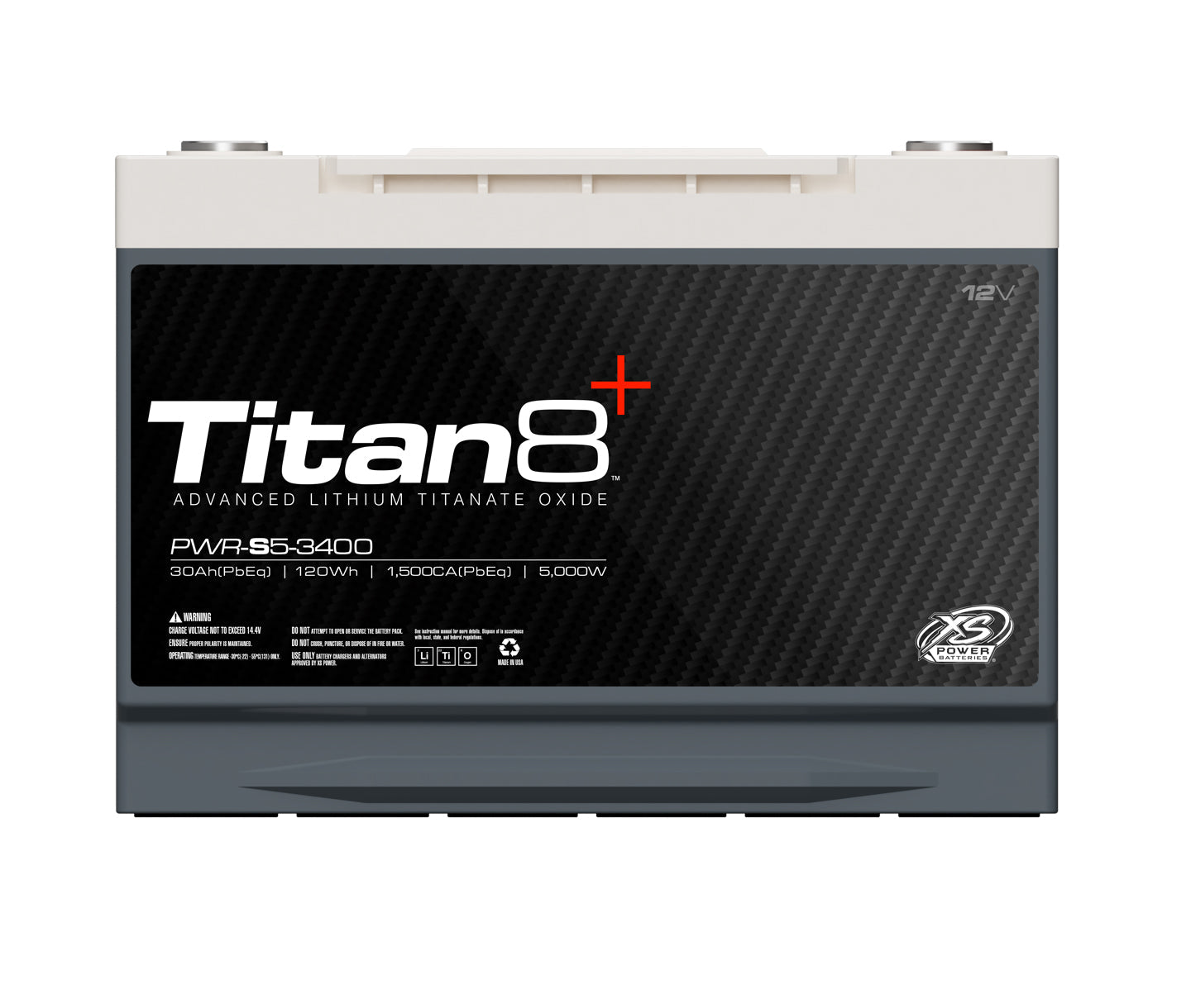 PWR - S5 - 3400 XS Power Titan8 12VDC Group 34 Lithium LTO Car Audio Vehicle Battery 5000W 120Wh - PWR - S5 - 3400 - Sparked Innovations