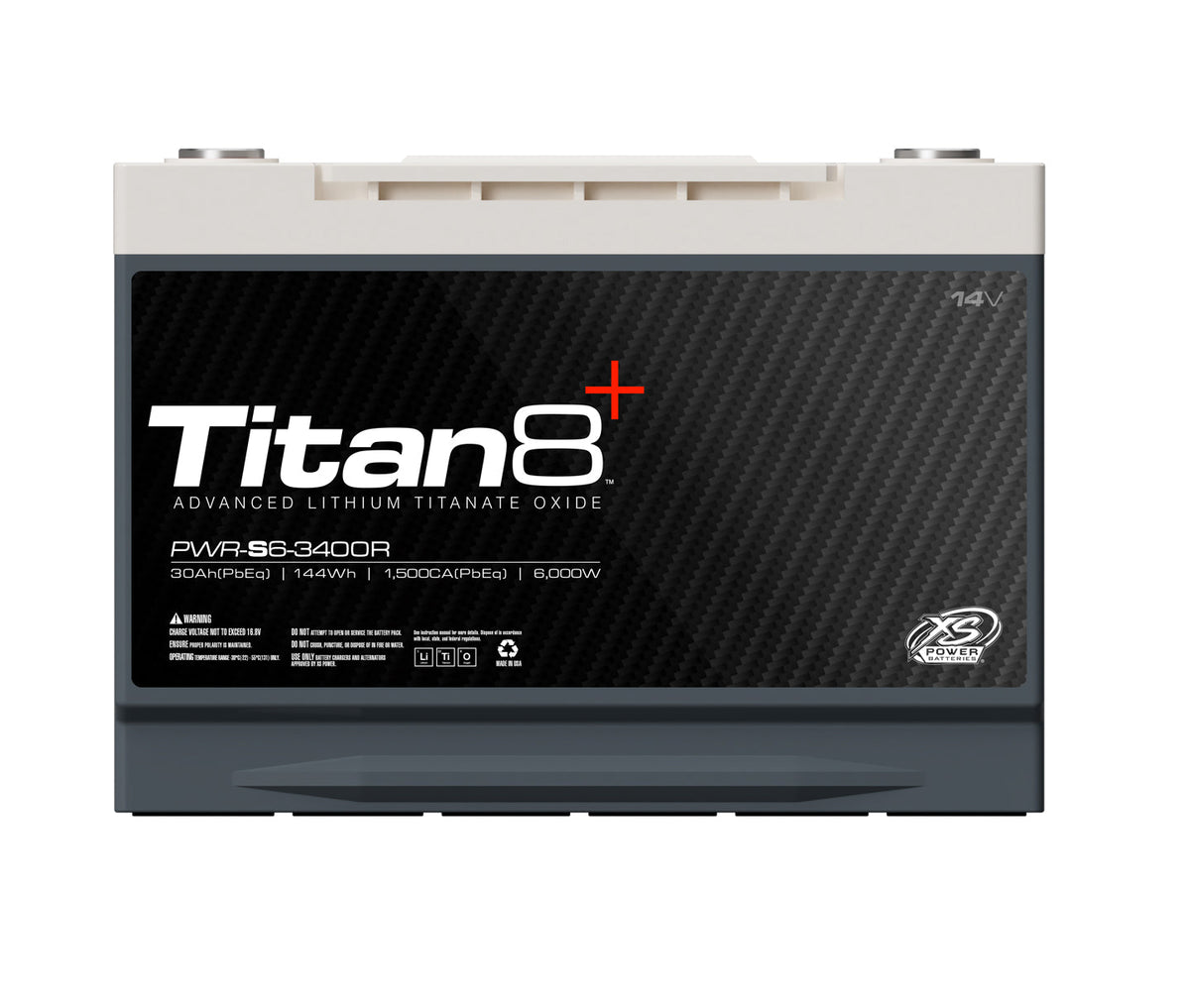 PWR - S6 - 3400R XS Power Titan8 14VDC Group 34R Lithium LTO Car Audio Vehicle Battery 5000W 144Wh - PWR - S6 - 3400R - Sparked Innovations
