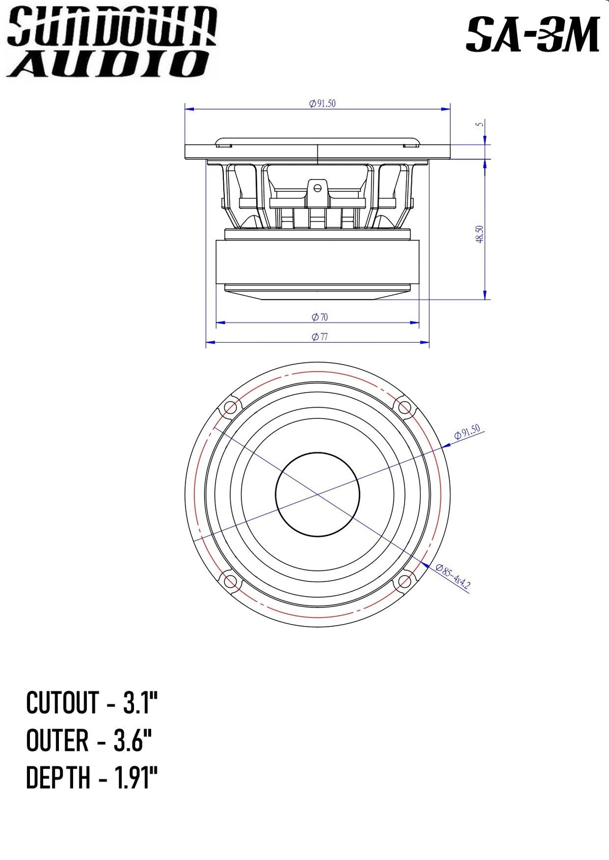 Sundown Audio SA - Series SA - 3M 4ohm 3" Speakers PAIR - SA - 3M - Sparked Innovations