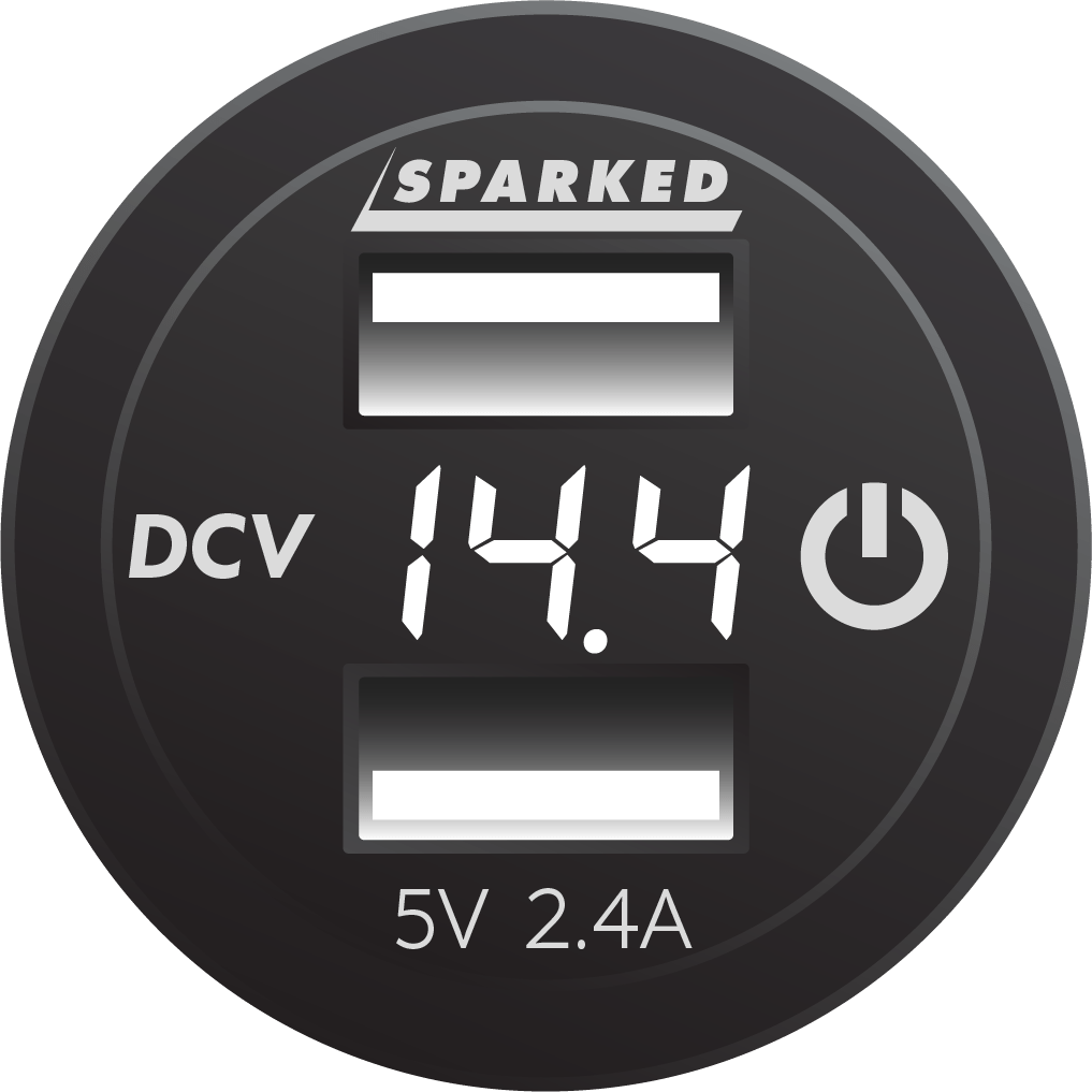 Voltmeter Dual Port USB Charger with Onboard Touch Switch - White - YJ - DS2123CP - W - Sparked Innovations