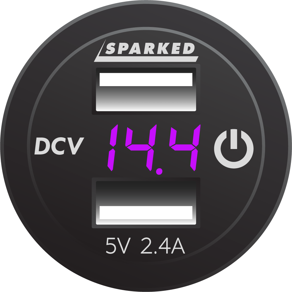Voltmeter Dual Port USB Charger with Onboard Touch Switch - Purple - YJ - DS2123CP - PR - Sparked Innovations