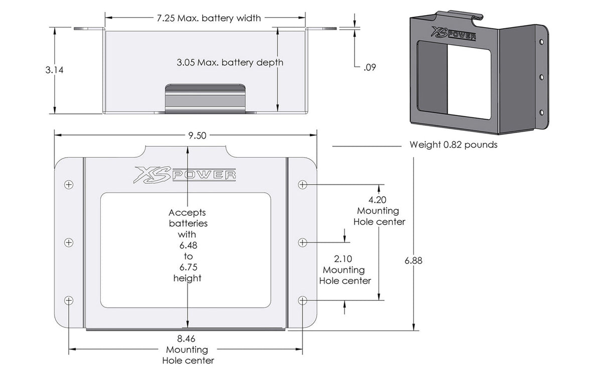XS Power 512 680 Series and XP750 Side Vehicle Battery Mount Box no Window - 512 - Sparked Innovations