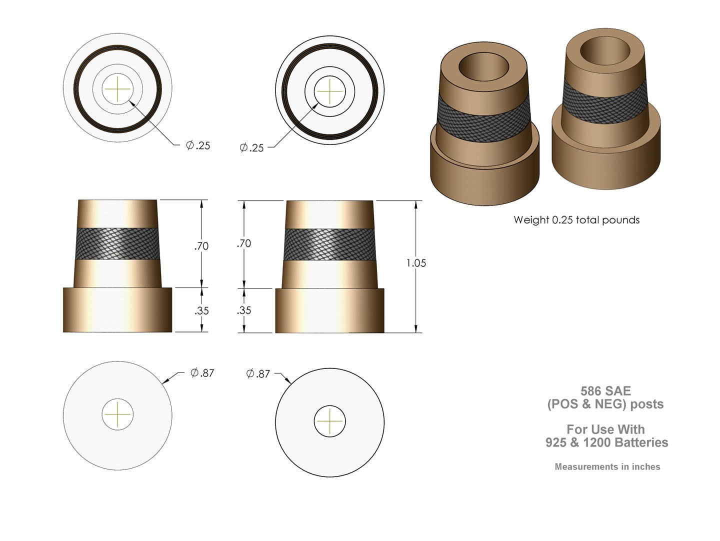 XS Power 586 Tall Brass Post Terminal Adaptors M6 - for 925,1200 - 586 - Sparked Innovations