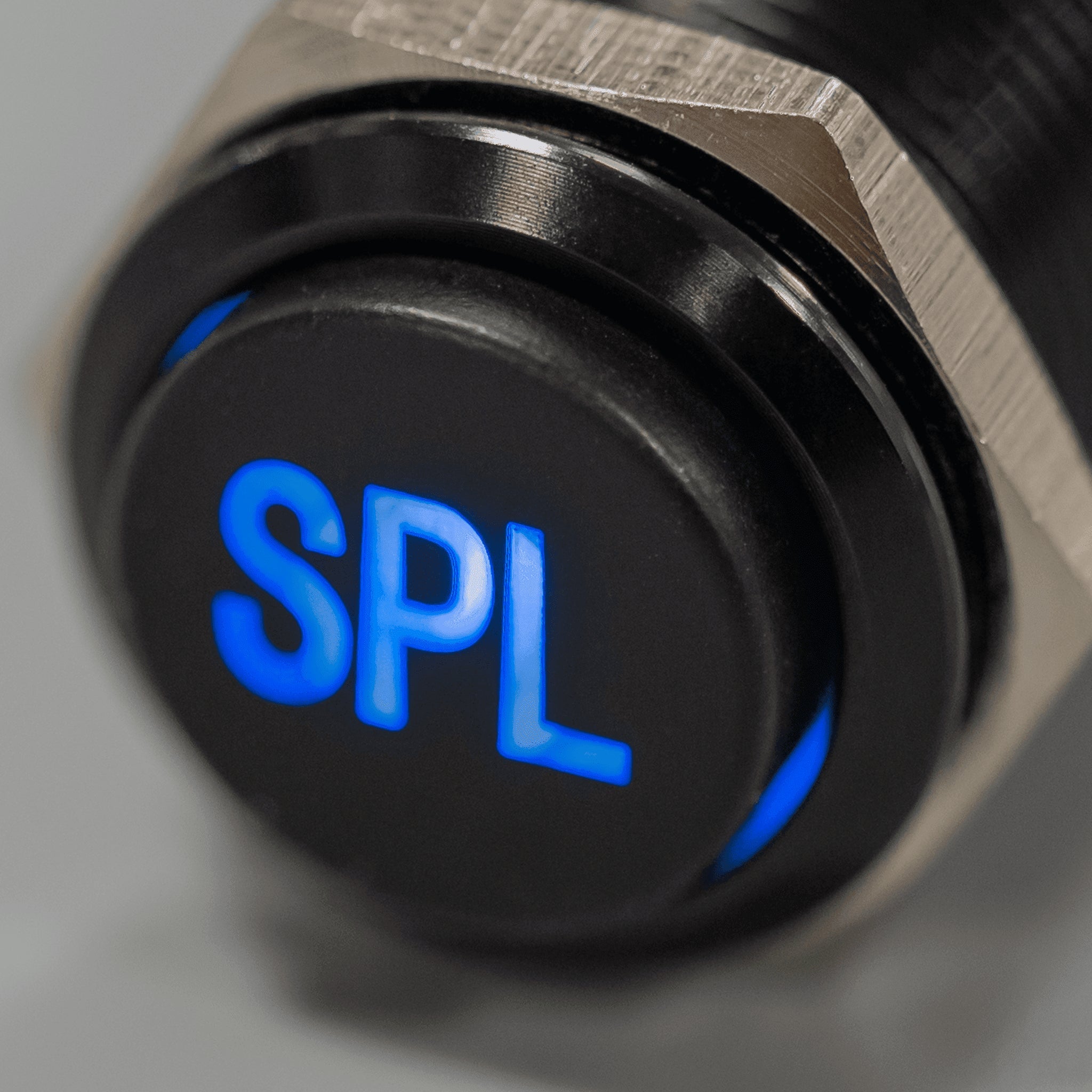 Latching Black SPL Plain Font 12V Pushbutton Switch SPDT - Blue - BK - PLAIN - SPL - BL - Sparked Innovations