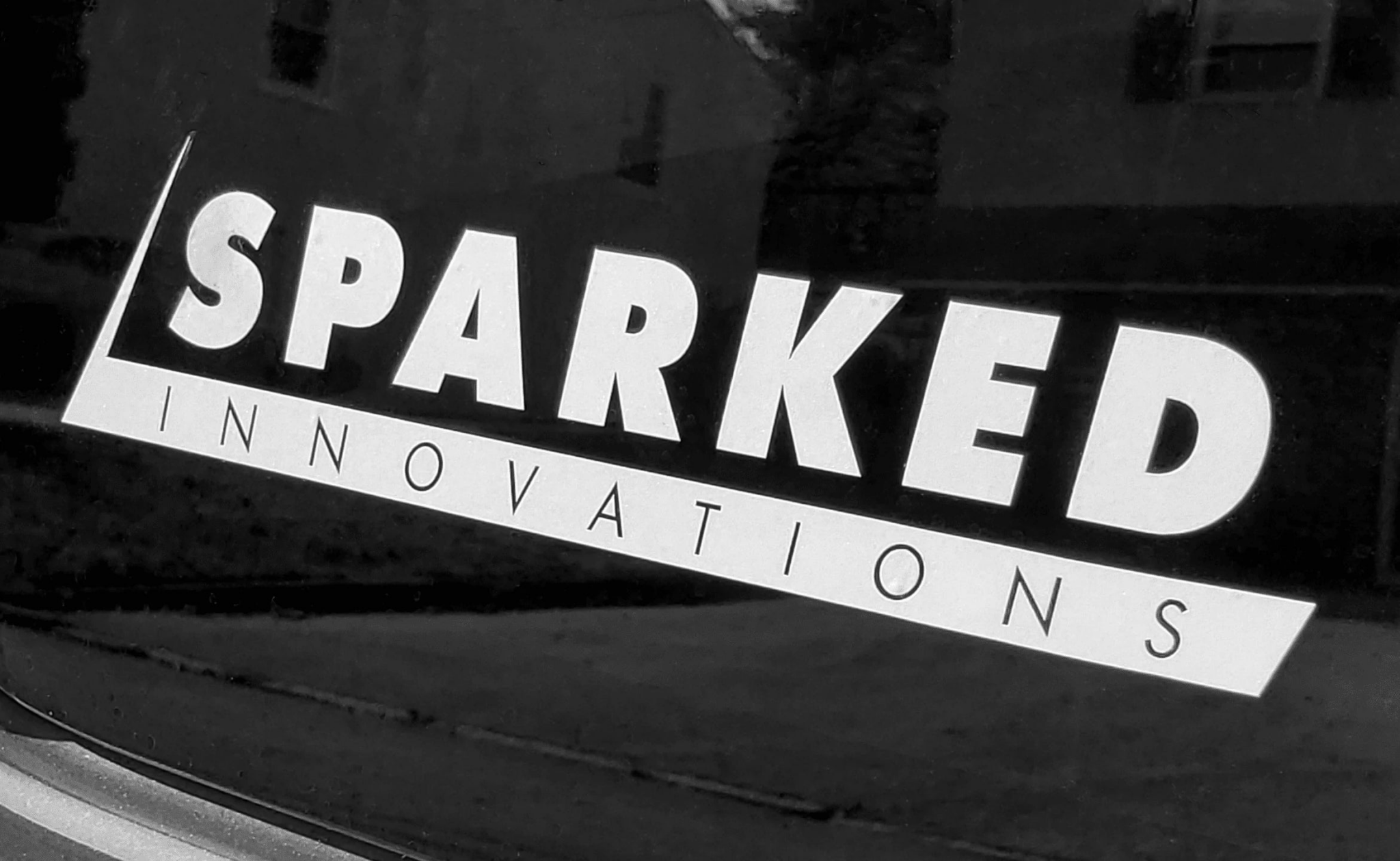 Sparked Innovations white vinyl transfer sticker decal rectangular logo - REC - LOGO - DECAL - Sparked Innovations