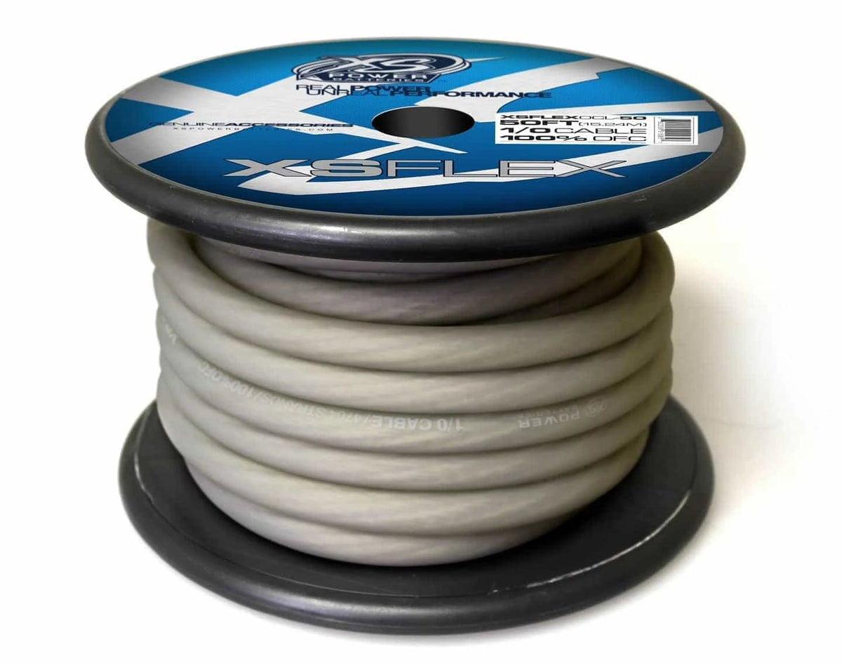 XS Power 1/0 AWG Gauge XS Flex 100% Oxygen Free Tinned Copper Power and Ground Cable 50ft Spool Electrical Wire - Iced Clear - XSFLEX0CL - 50 - Sparked Innovations